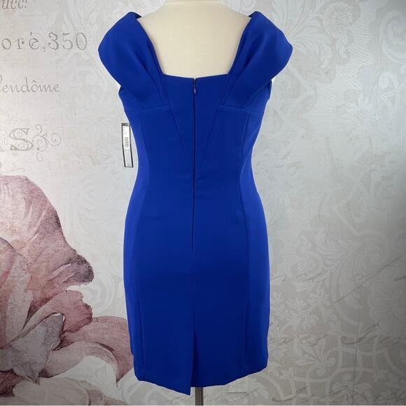 Tahari ASL check out the back of this dress blue sheath dress folded collar new - Picture 7 of 12